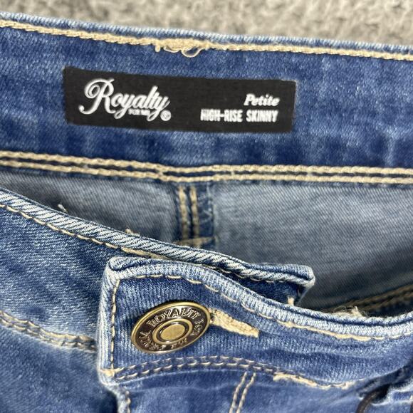 Royalty For Me Jeans Womens 14P x26 Blue Ankle High-Rise Skinny Petite Rip Tear - Picture 12 of 15
